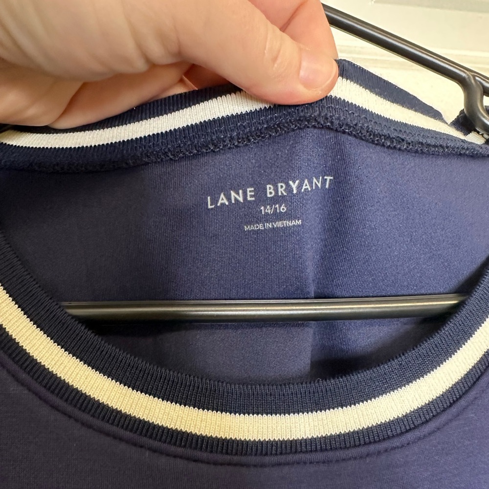 Lane Bryant Journey Elbow-Sleeve Crew-Neck Navy Blue Trim-Detail Top Size 14/16 - Picture 4 of 5